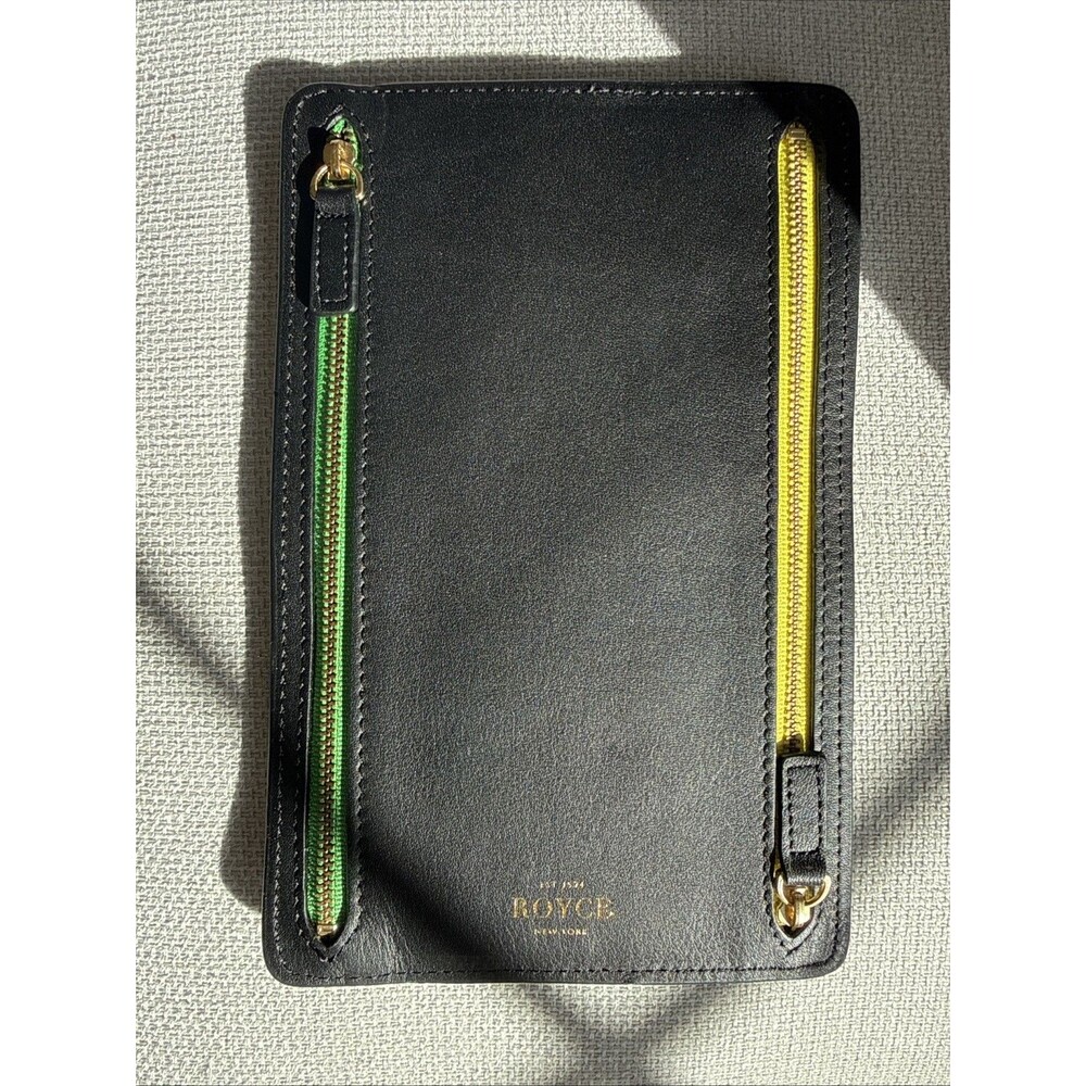 Royce New York Black Leather RFID Blocking 4 Zip Travel Wallet “LG”monogram